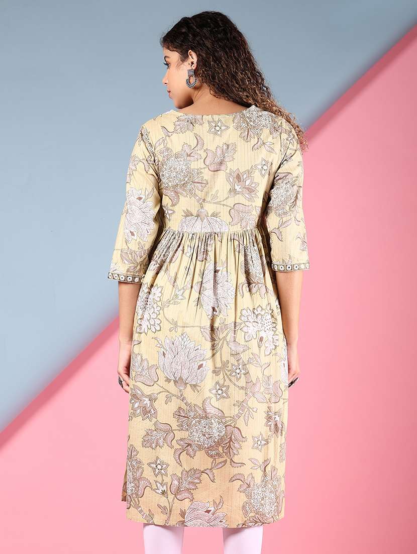 women floral printed three quarter sleeve a-line kurta - 22166654 -  Standard Image - 2