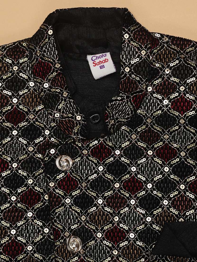 boys embroidered kurta and pyjama set with jacket - 22166843 -  Standard Image - 2