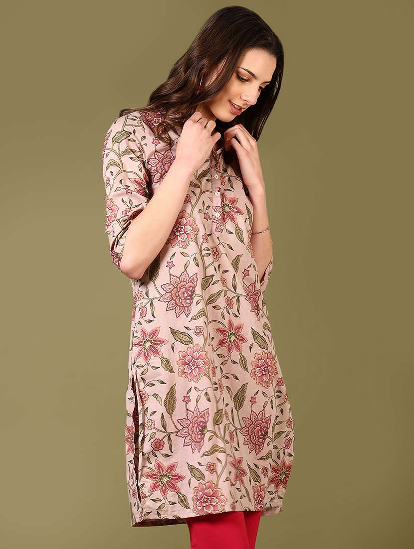 women floral printed three quarter sleeve straight kurta - 22166846 -  Standard Image - 2