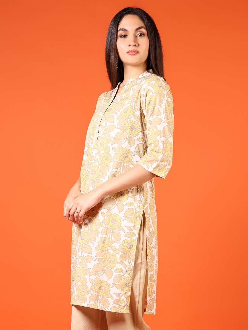 women floral printed three quarter sleeve straight kurta - 22166931 -  Standard Image - 2
