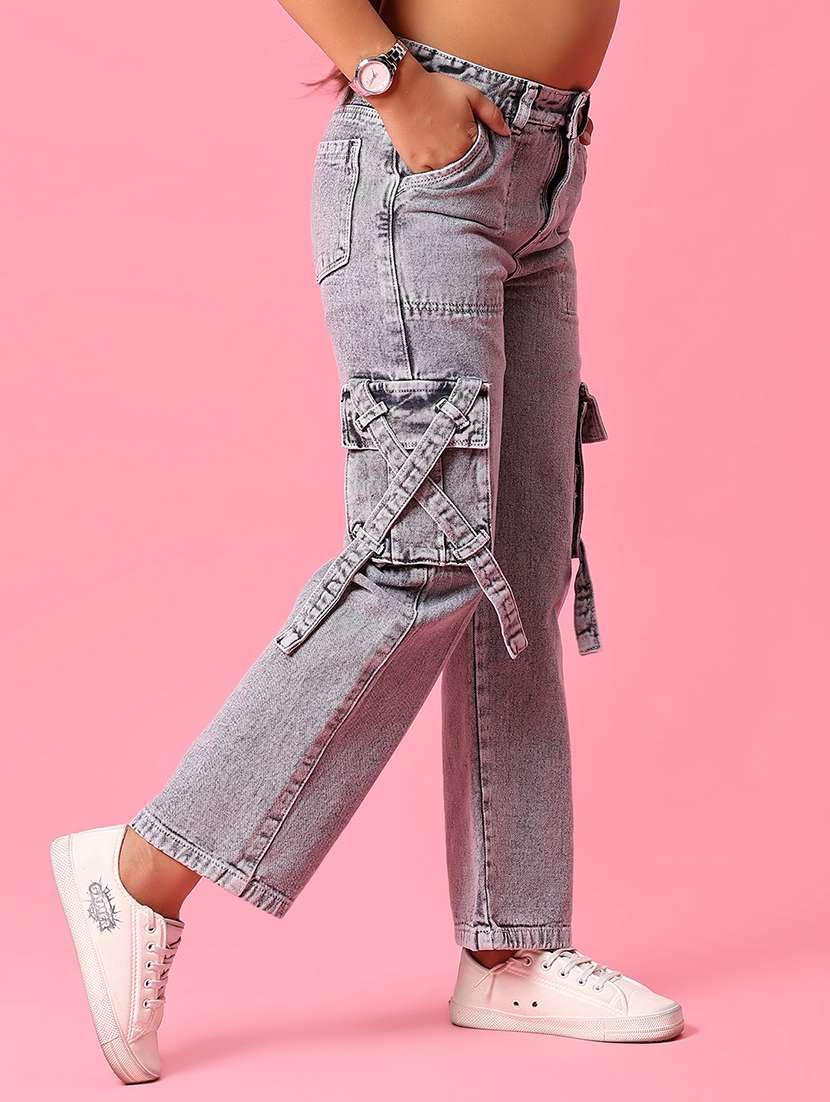girls plain mid rise regular fit cargo - 22167116 -  Standard Image - 2