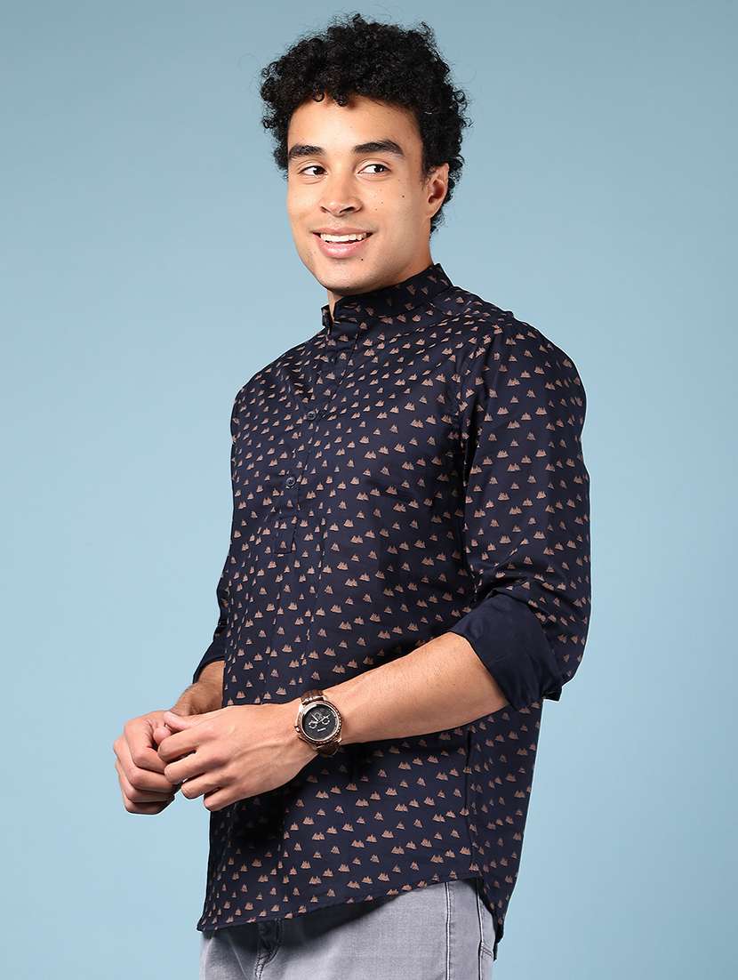 men printed mandarin neck short kurta - 22167146 -  Standard Image - 2