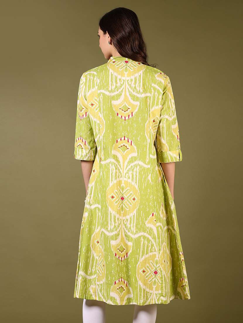 women printed three quarter sleeve a-line kurta - 22167261 -  Standard Image - 2