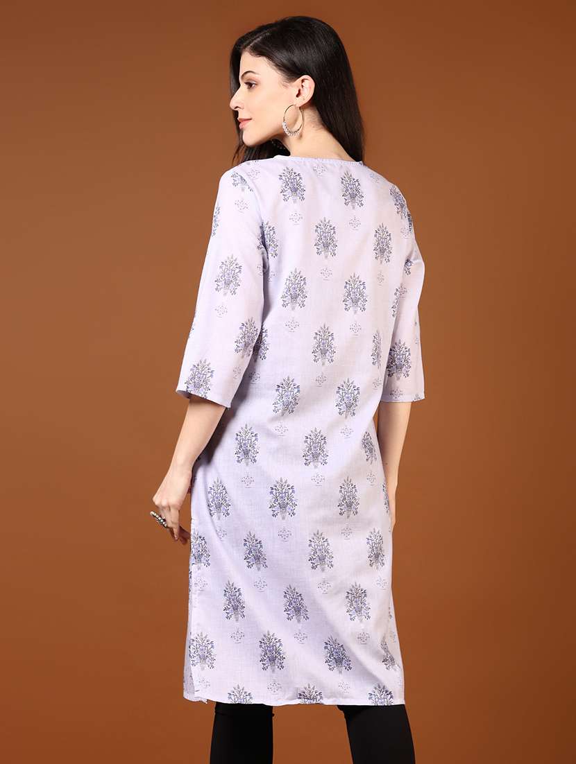 women floral printed three quarter sleeve straight kurta - 22167262 -  Standard Image - 2