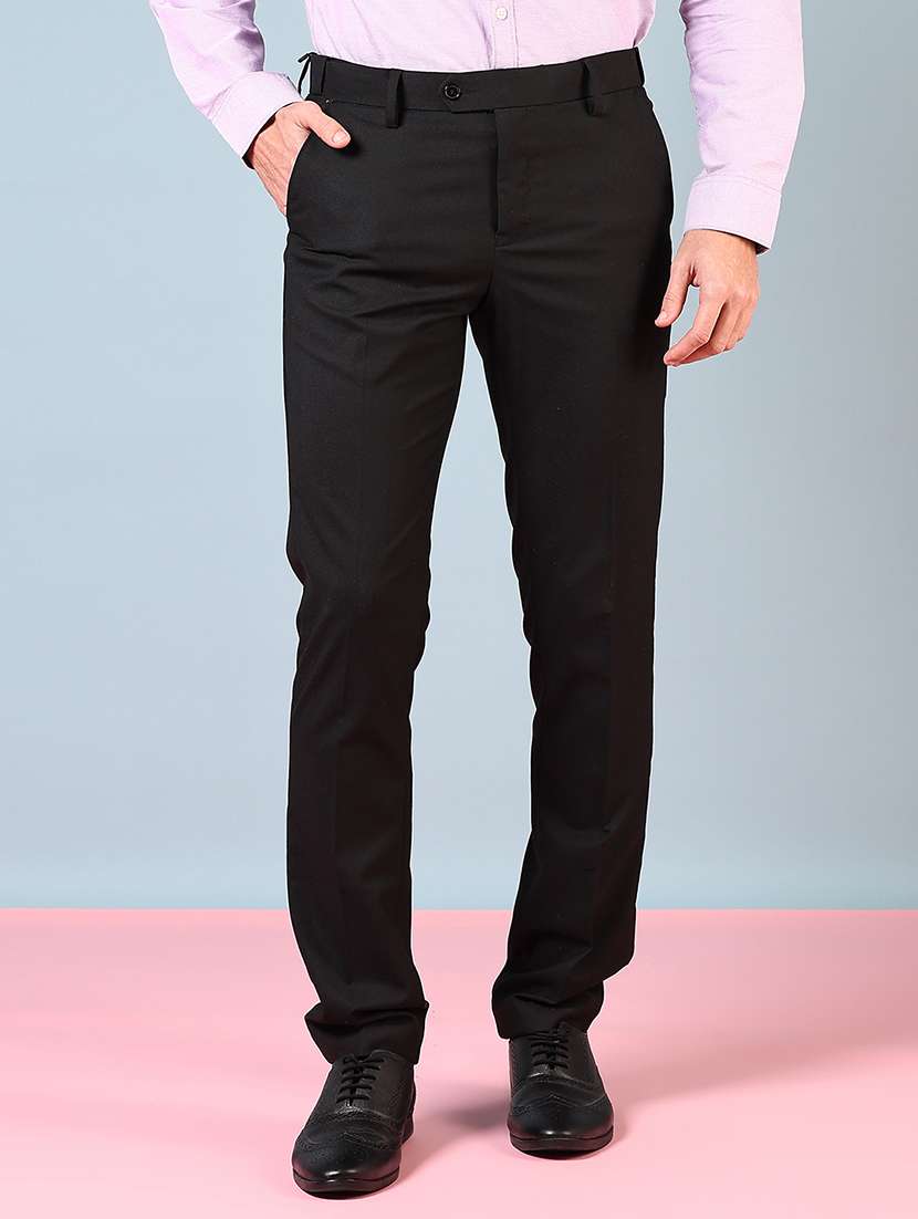 men solid mid rise flat front formal trouser