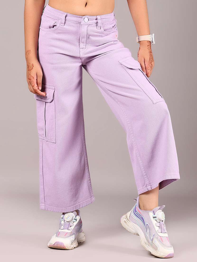 girls solid mid rise relaxed fit cargo - 22167483 -  Standard Image - 2