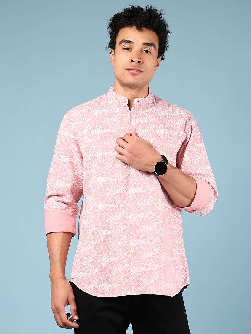 men printed mandarin neck short kurta - 22167552 -  Standard Image - 2