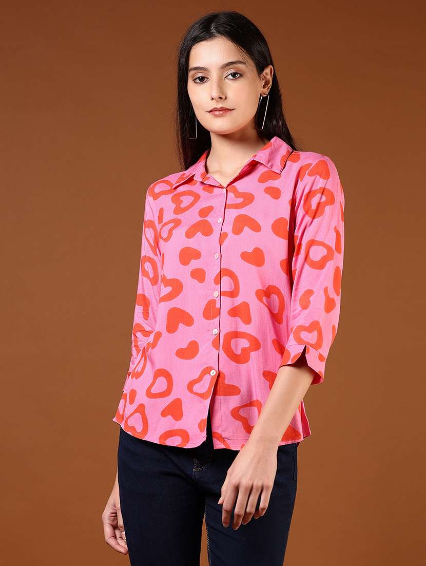 women printed three quarter sleeve regular fit shirt