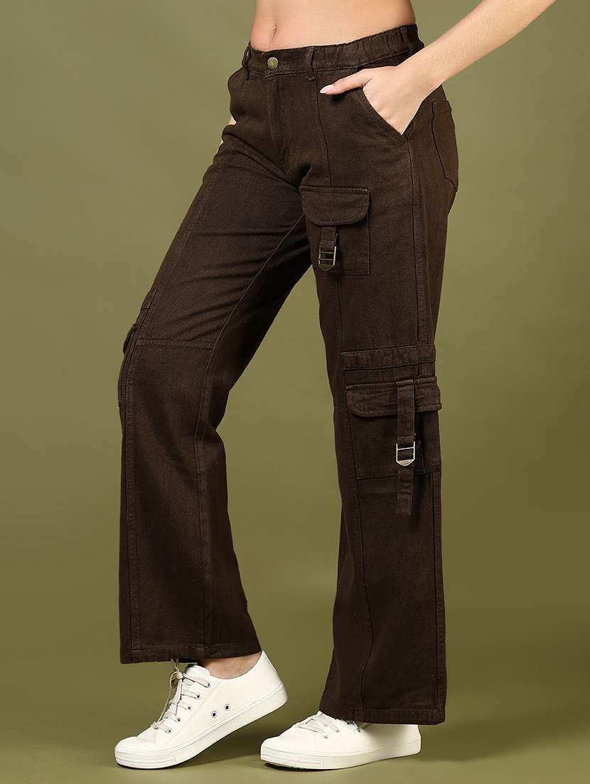 women solid mid rise regular fit cargo - 22167639 -  Standard Image - 2