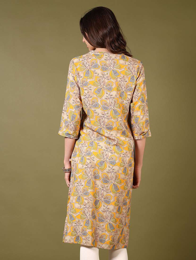 women floral printed three quarter sleeve straight kurta - 22167650 -  Standard Image - 2