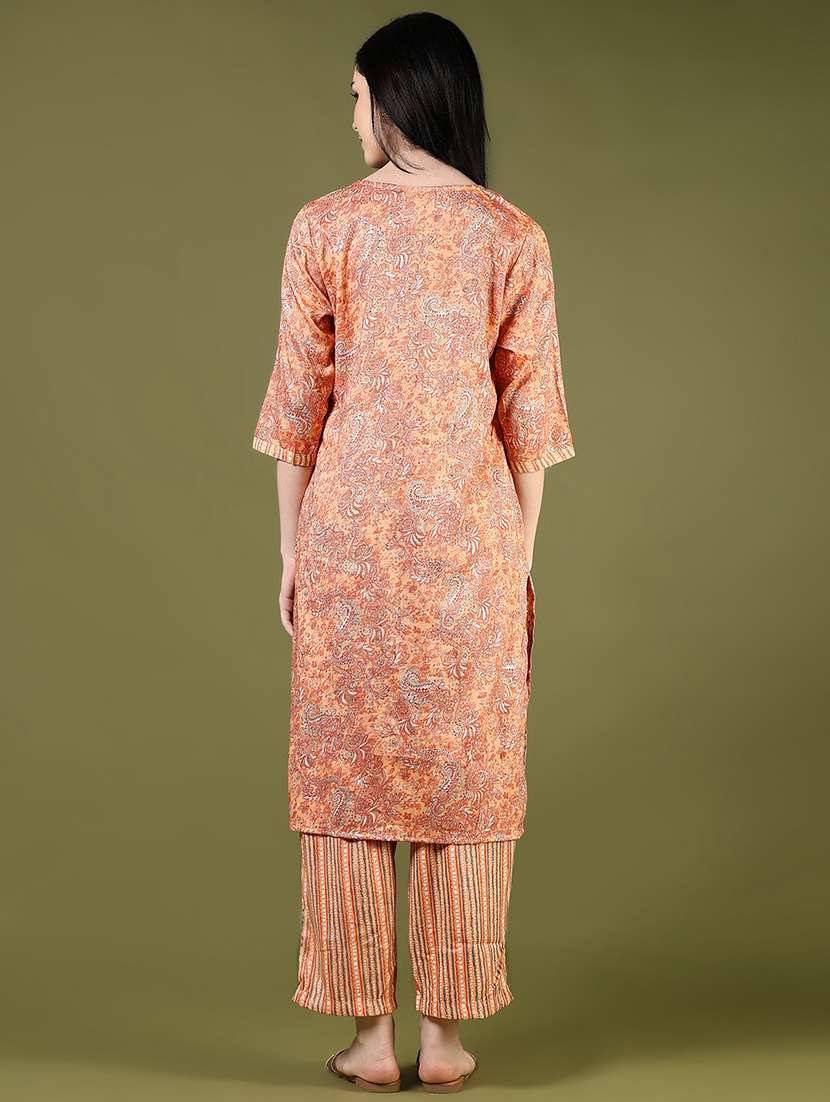 women three quarter sleeve kurta and pant set - 22167727 -  Standard Image - 2