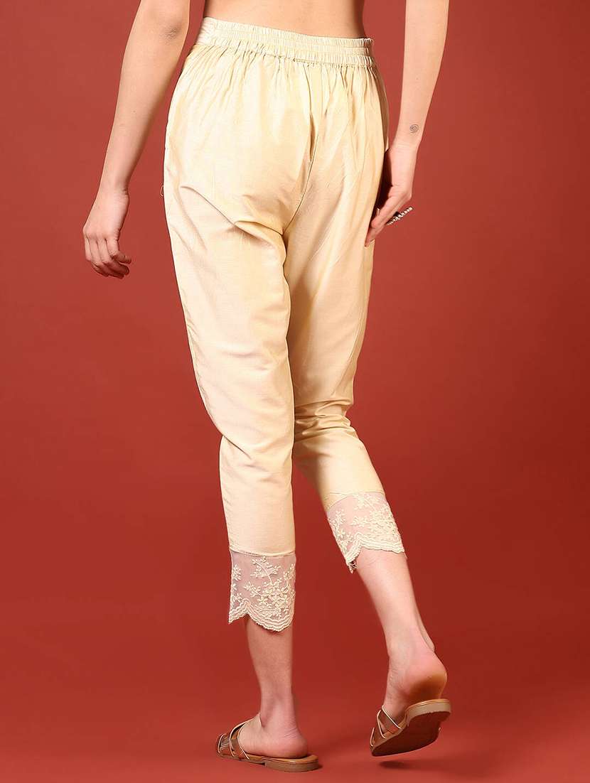 Women Solid High Rise Lace Hem Tapered Pants - 22167880 -  Standard Image - 2