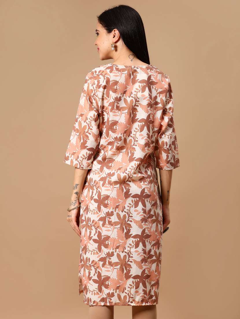 women floral printed three quarter sleeve straight kurta - 22167943 -  Standard Image - 2