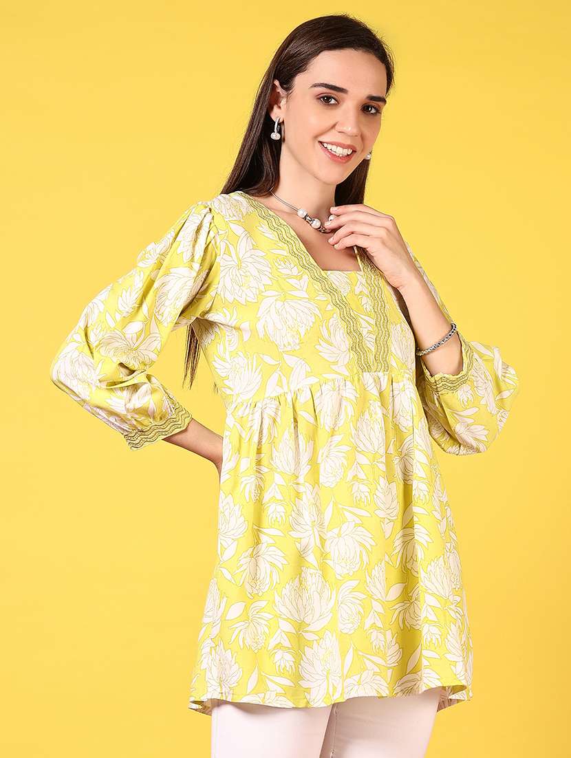 women floral printed three quarter sleeve flared kurti - 22168009 -  Standard Image - 2