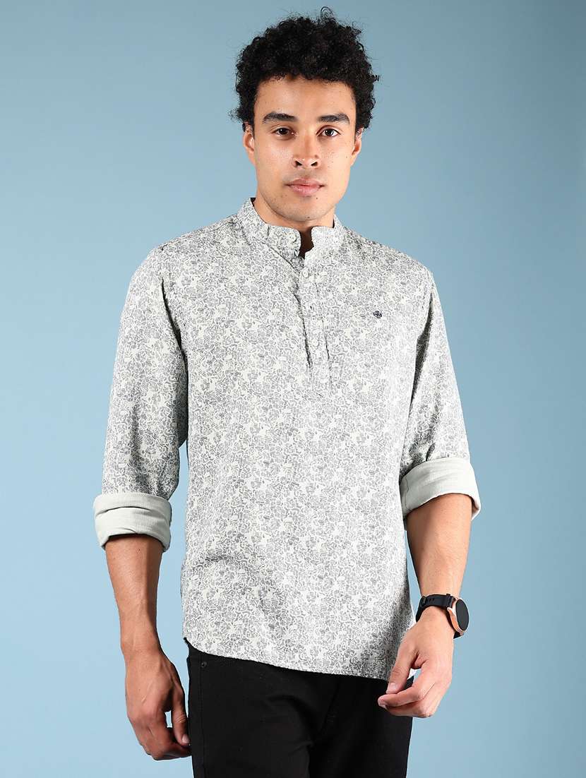 men printed mandarin neck short kurta - 22168100 -  Standard Image - 2