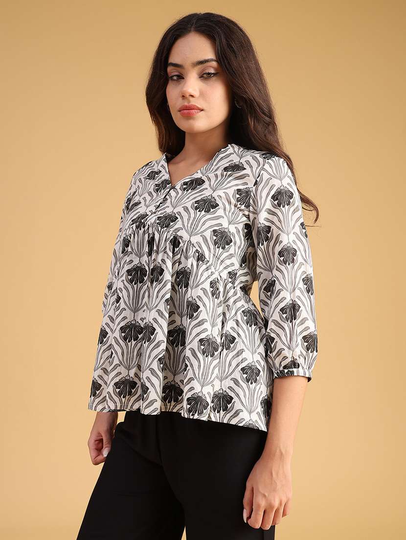 women printed three quarter sleeve flared kurti - 22168125 -  Standard Image - 2