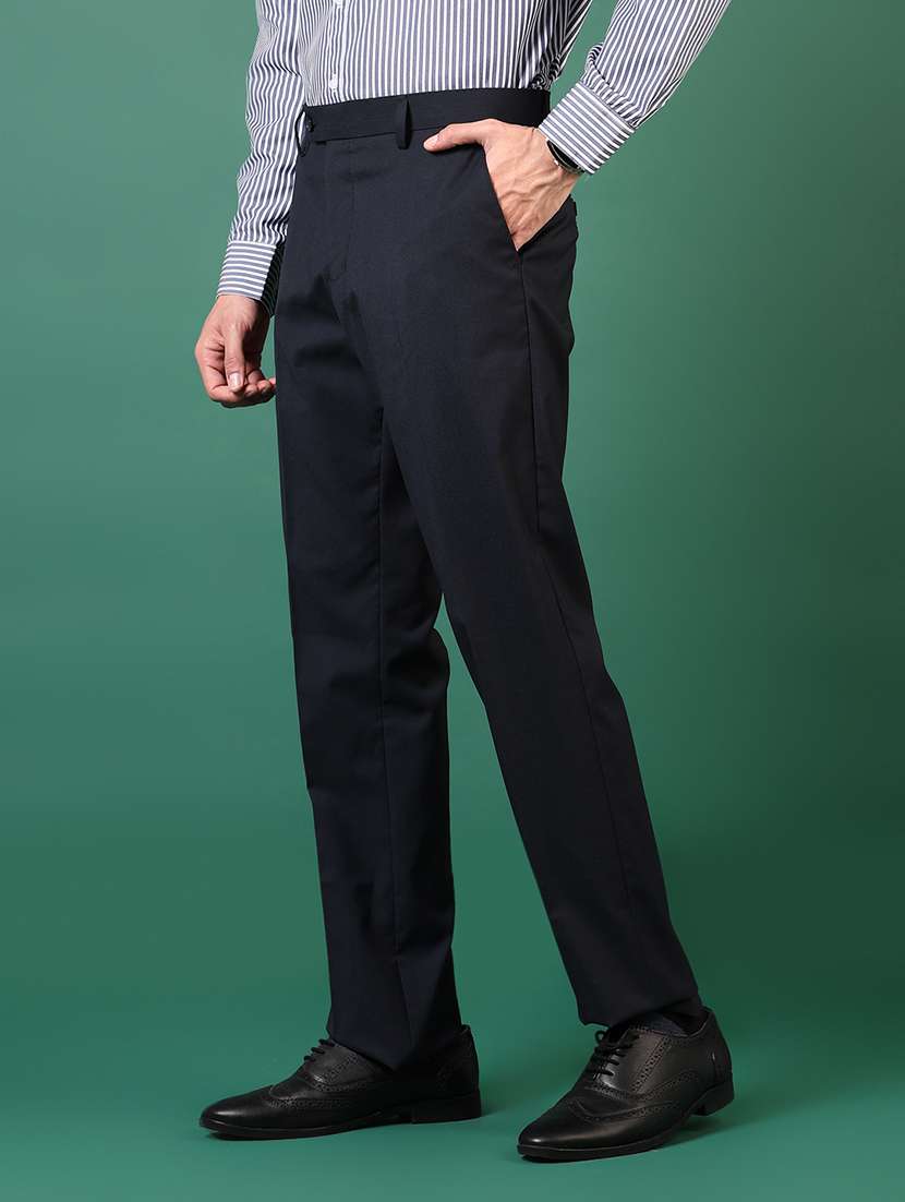 men solid mid rise flat front formal trouser - 22168199 -  Standard Image - 2