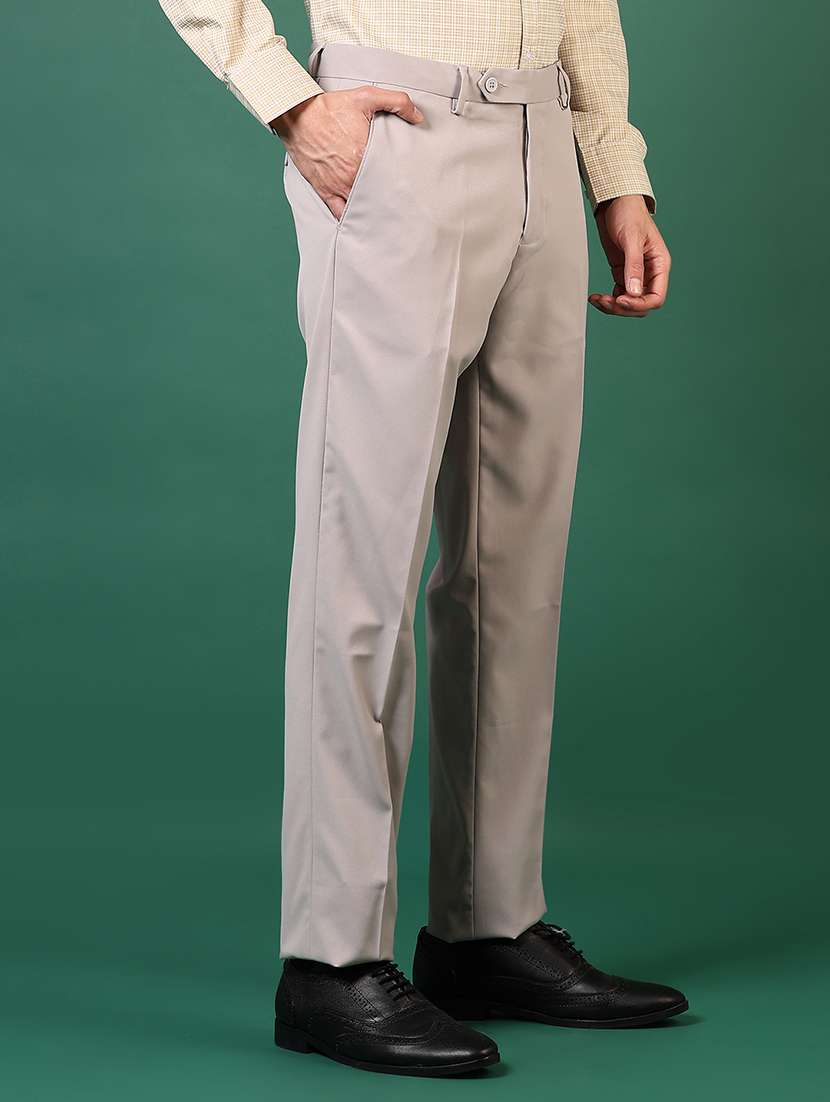 men solid mid rise flat front formal trouser - 22168511 -  Standard Image - 2