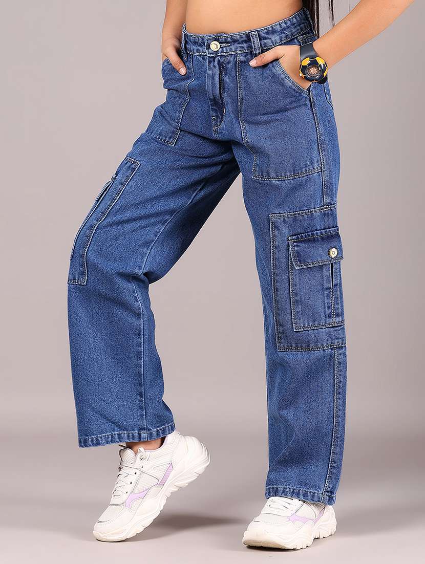 girls solid mid rise straight fit cargo - 22168643 -  Standard Image - 2