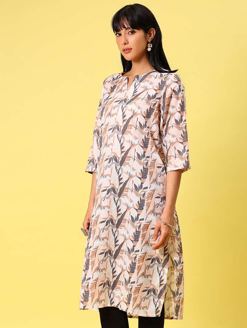 women printed three quarter sleeve straight kurta - 22168678 -  Standard Image - 2