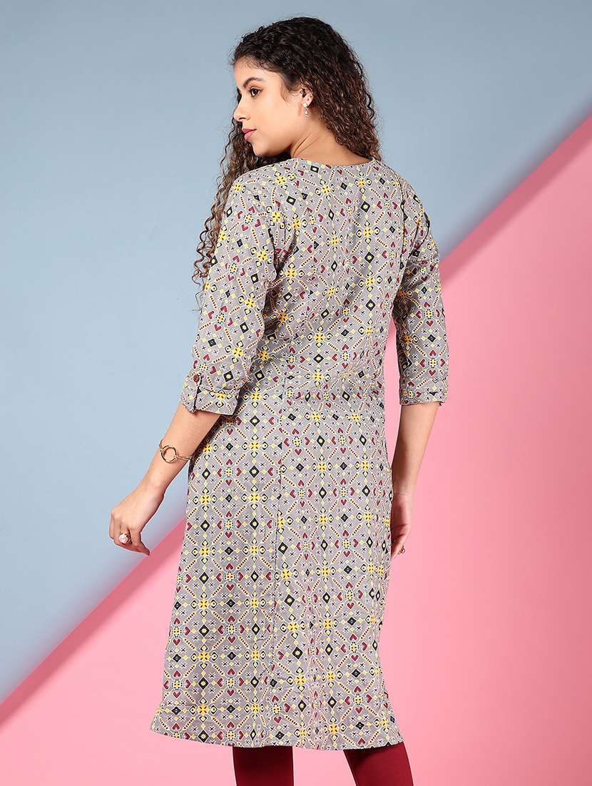 women printed three quarter sleeve a-line kurta - 22169047 -  Standard Image - 2