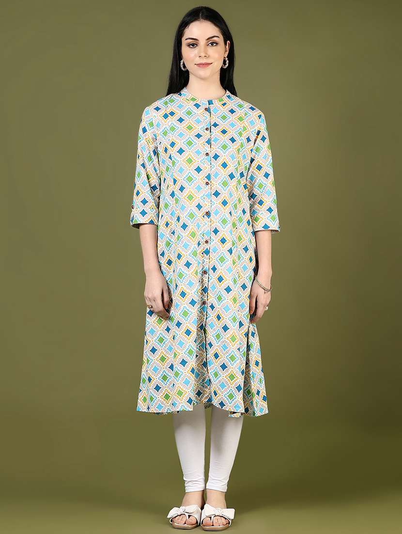 women printed three quarter sleeve a-line kurta - 22169181 -  Standard Image - 2