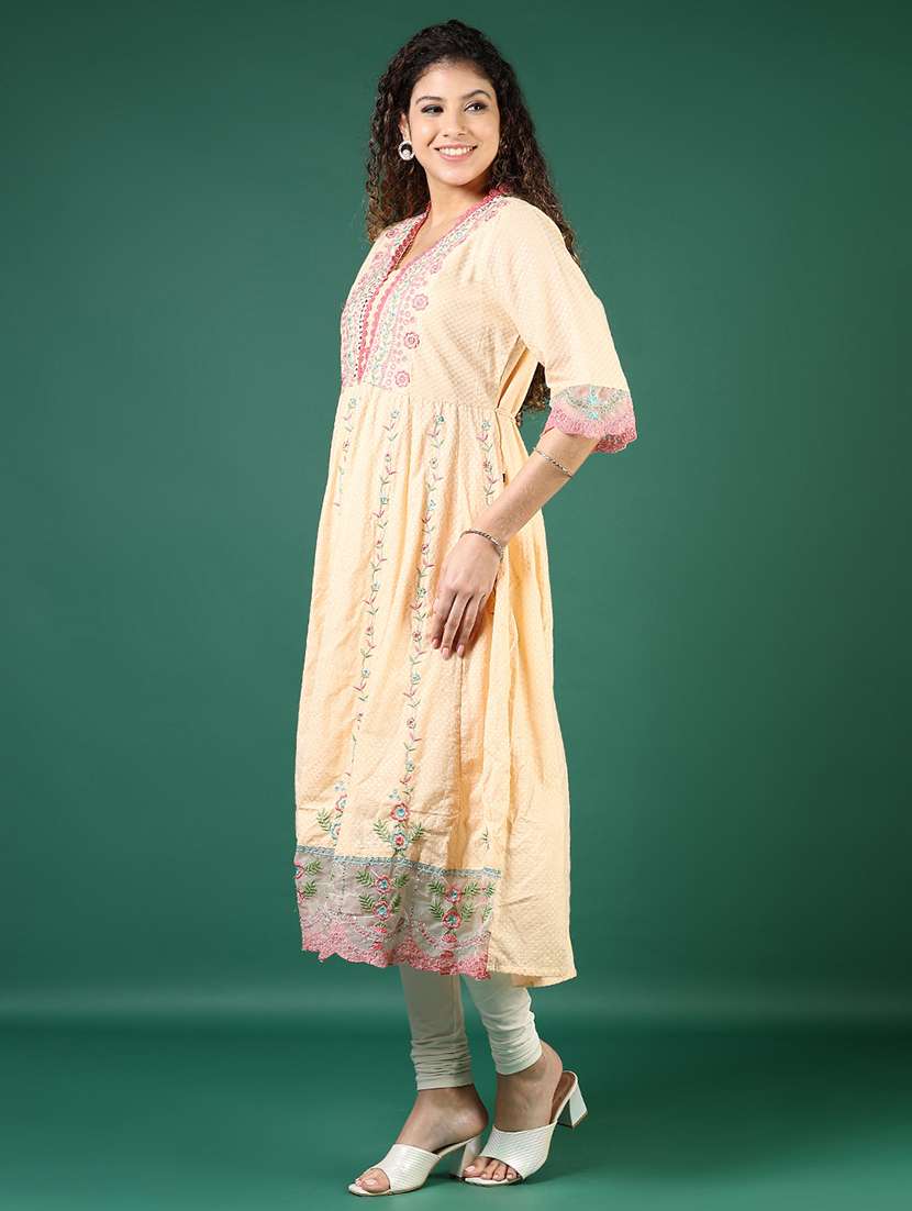 women self design three quarter sleeve anarkali kurta - 22169182 -  Standard Image - 2