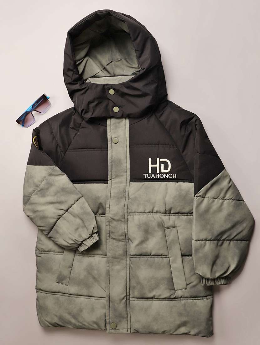 boys color blocked long sleeve hooded quilted jacket 