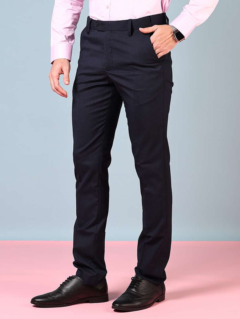 men solid mid rise flat front formal trouser - 22169578 -  Standard Image - 2