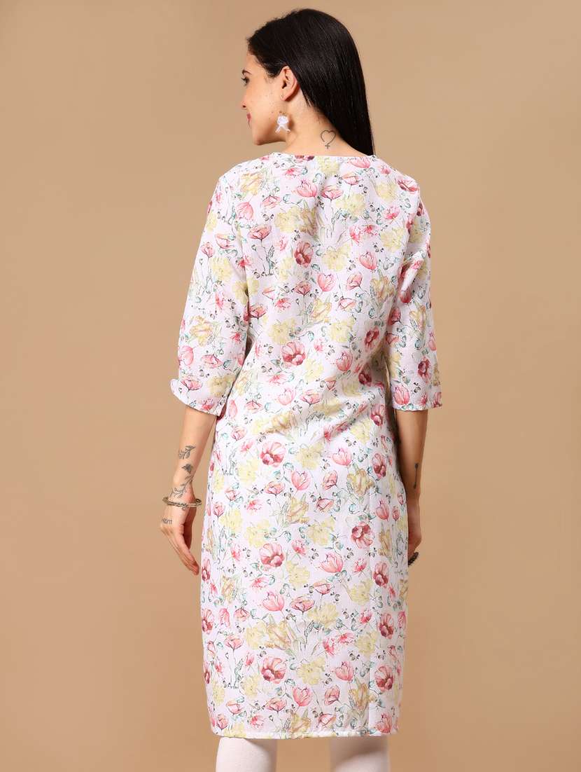women floral printed three quarter sleeve straight kurta - 22169753 -  Standard Image - 2