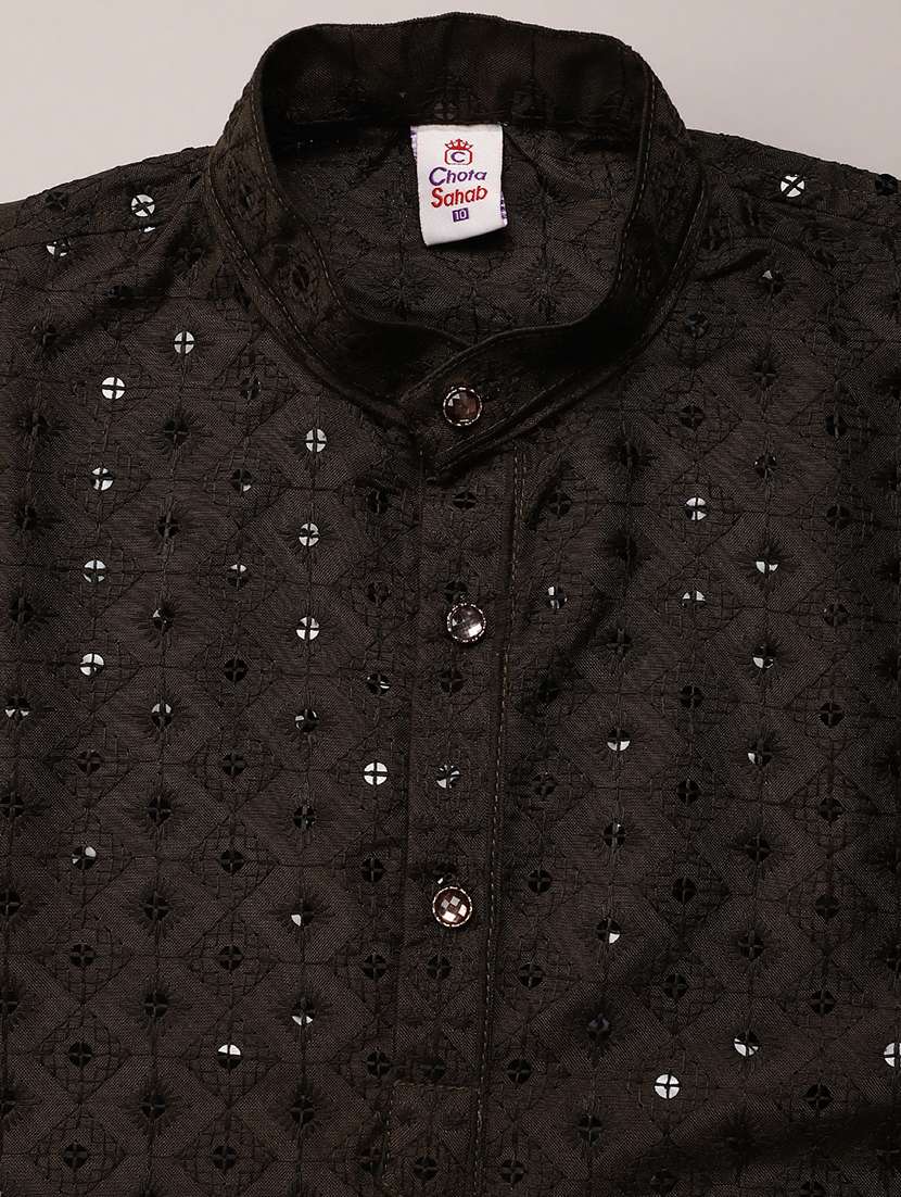 boys embroidered long sleeve kurta and pyjama set - 22170072 -  Standard Image - 2