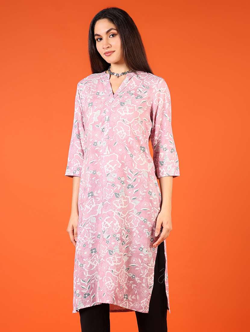 women floral printed three quarter sleeve straight kurta - 22170107 -  Standard Image - 2