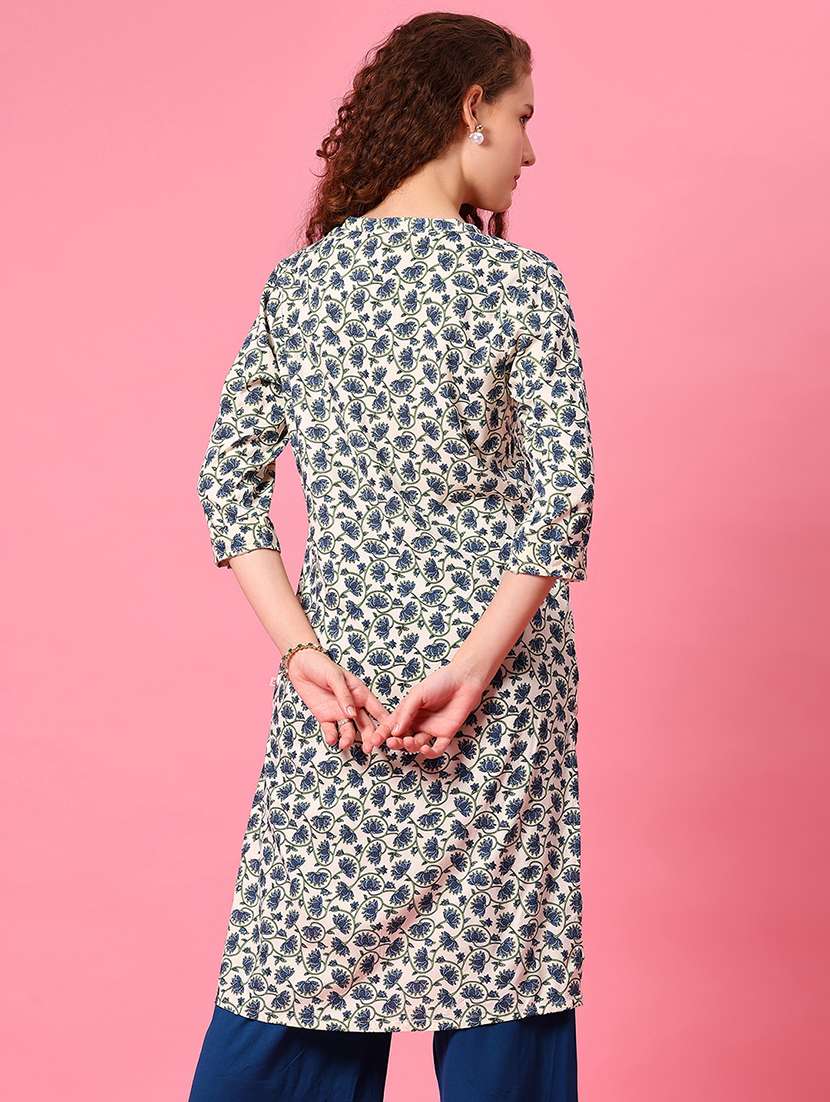 women floral printed three quarter sleeve straight kurta - 22170153 -  Standard Image - 2