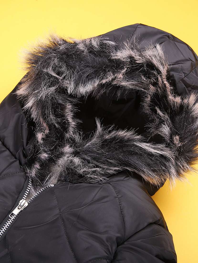 girls solid long sleeve hooded quilted jacket - 22170308 -  Standard Image - 2