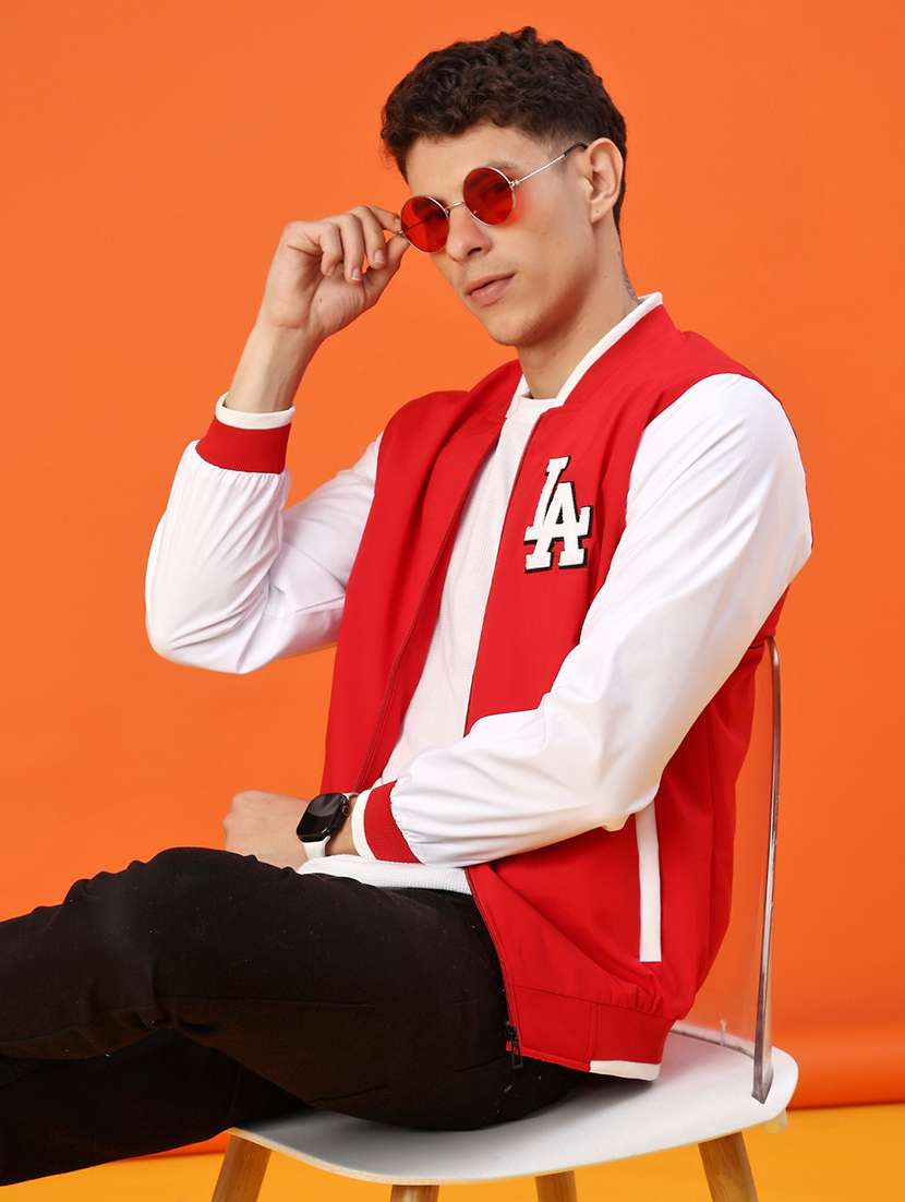 men color block henley neck varsity jacket - 22170334 -  Standard Image - 2