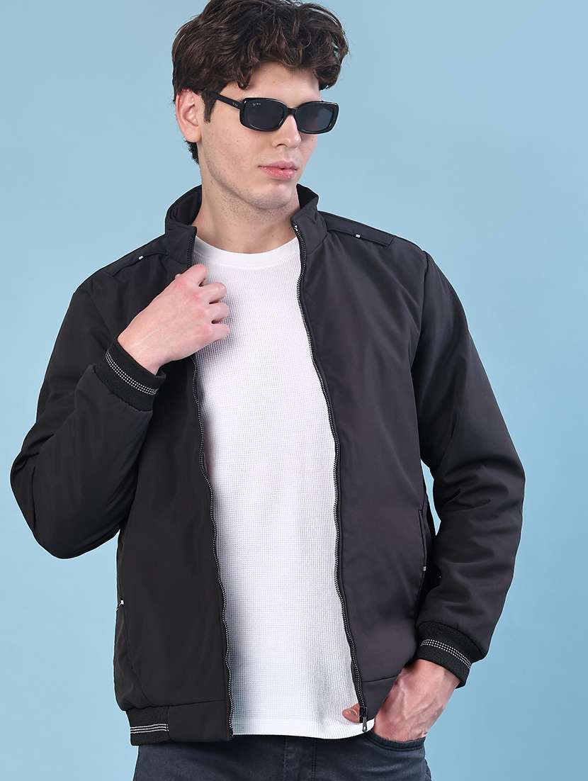 men solid long sleeve lightweight bomber jacket