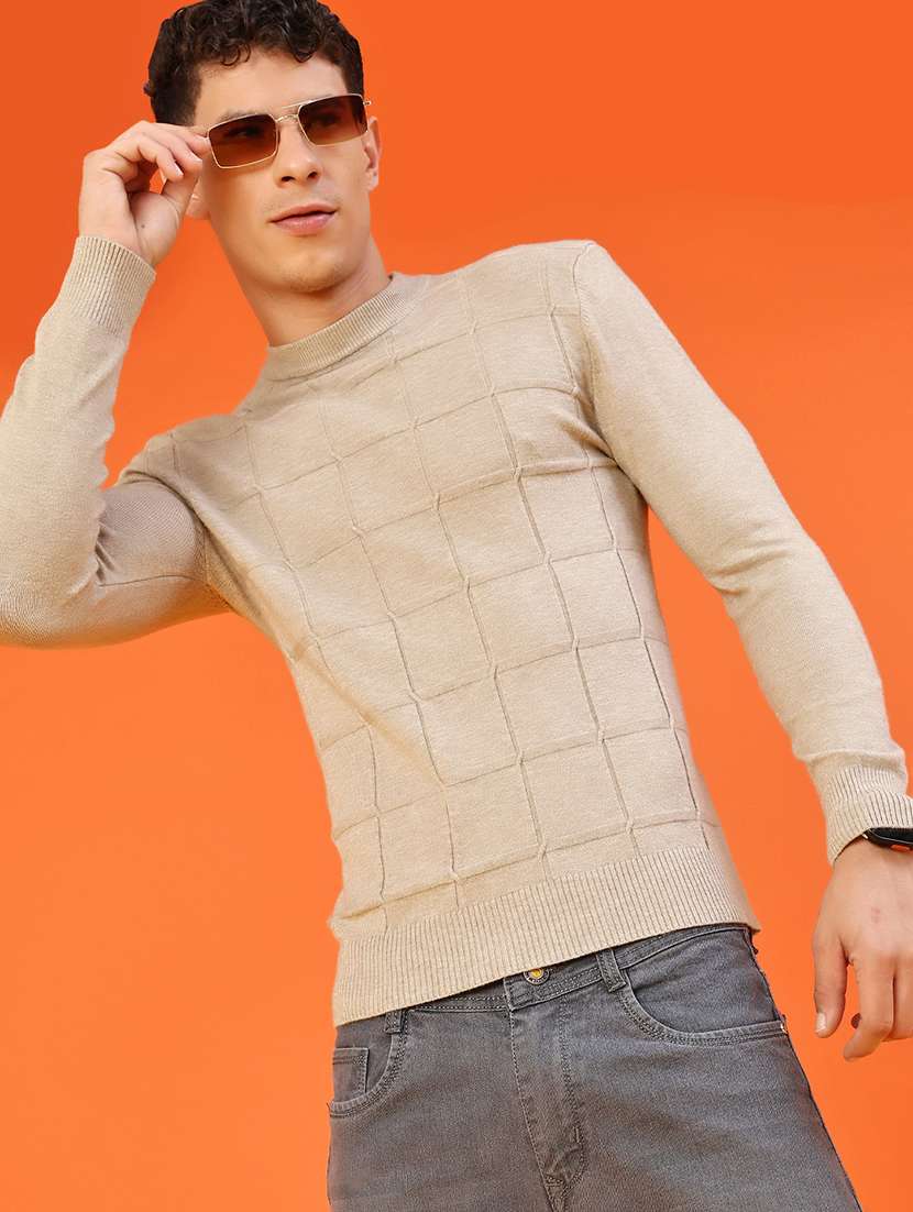 men checkered long sleeve slim fit pullover 