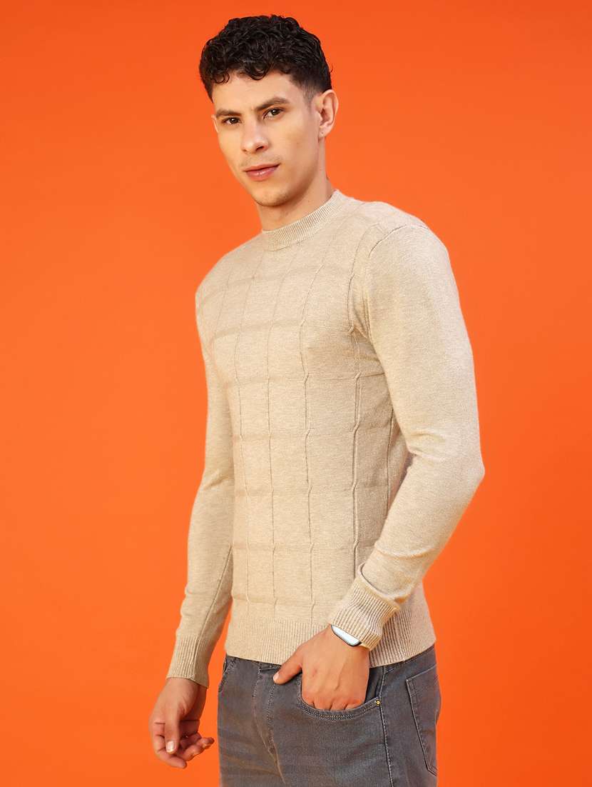 Men Checkered Long Sleeve Slim Fit Pullover - 22170432 -  Standard Image - 2