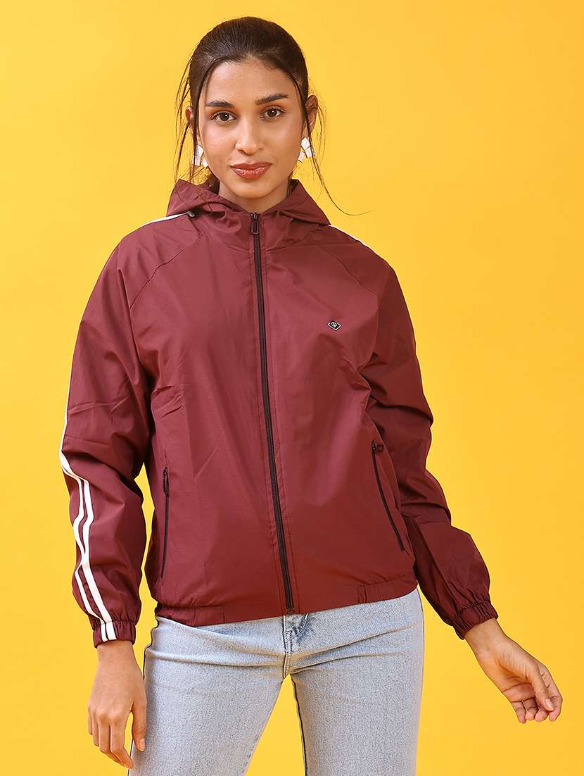 women solid long sleeve hooded windcheater jacket - 22170450 -  Standard Image - 2