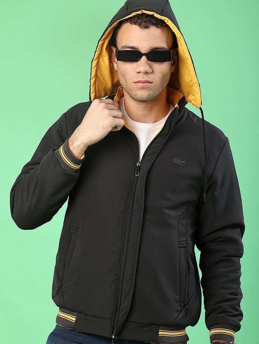 men solid long sleeve reversible bomber jacket