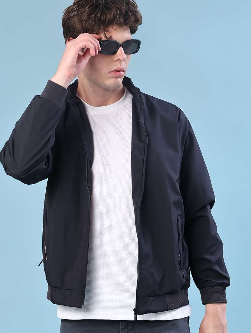 men solid long sleeve lightweight bomber jacket