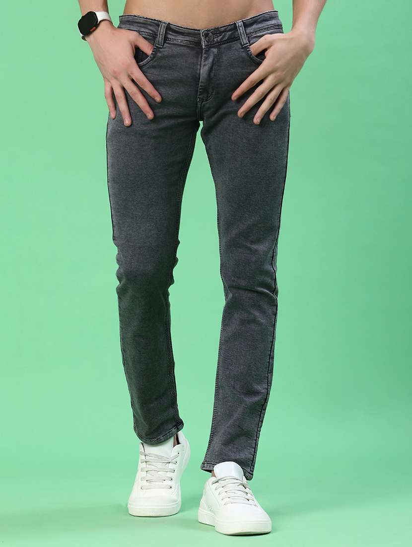 men plain mid rise full length jeans