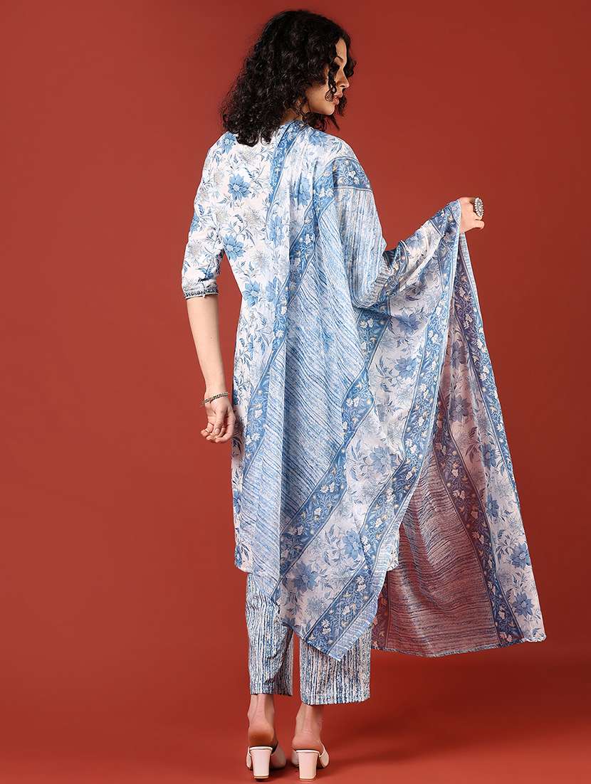 women floral printed three quarter sleeve kurta pant with dupatta set - 22170639 -  Standard Image - 2