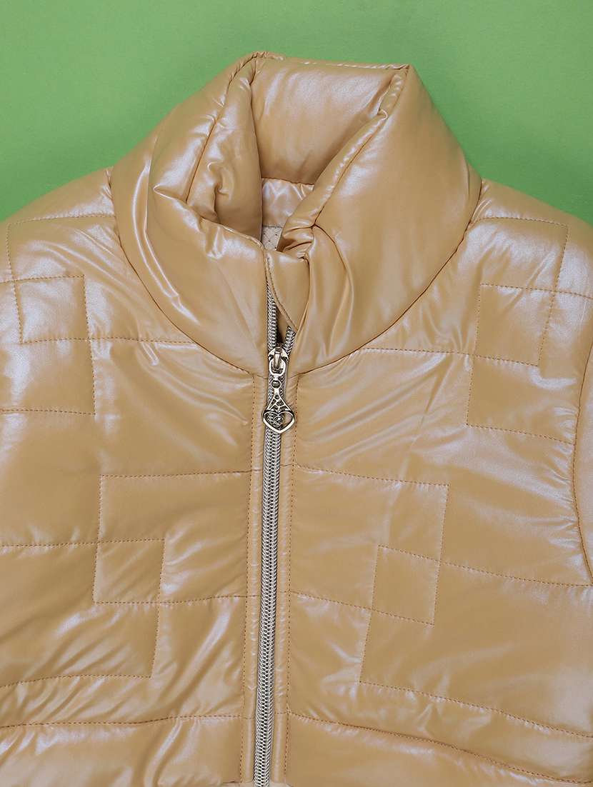 girls solid stand collar long sleeve quilted jacket - 22170663 -  Standard Image - 2