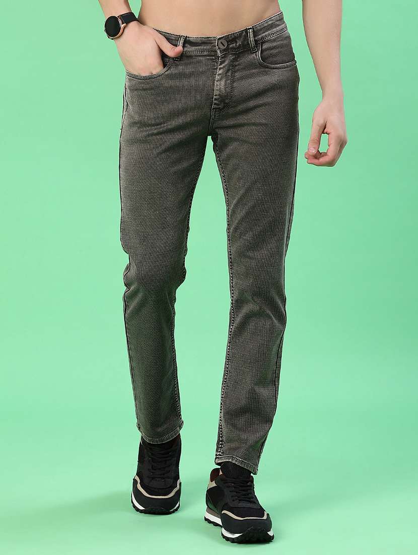 men plain mid rise full length jeans
