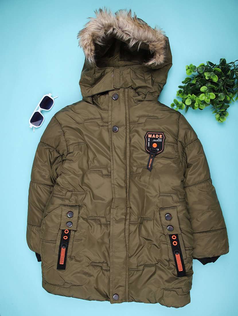 boys solid long sleeve hooded quilted jacket