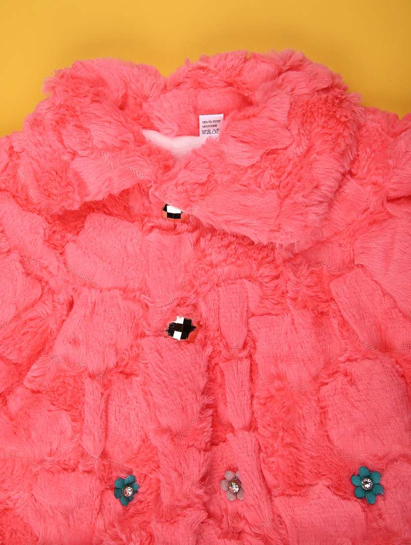 Girls Self Designed Collared Fur Jacket - 22170808 -  Standard Image - 2