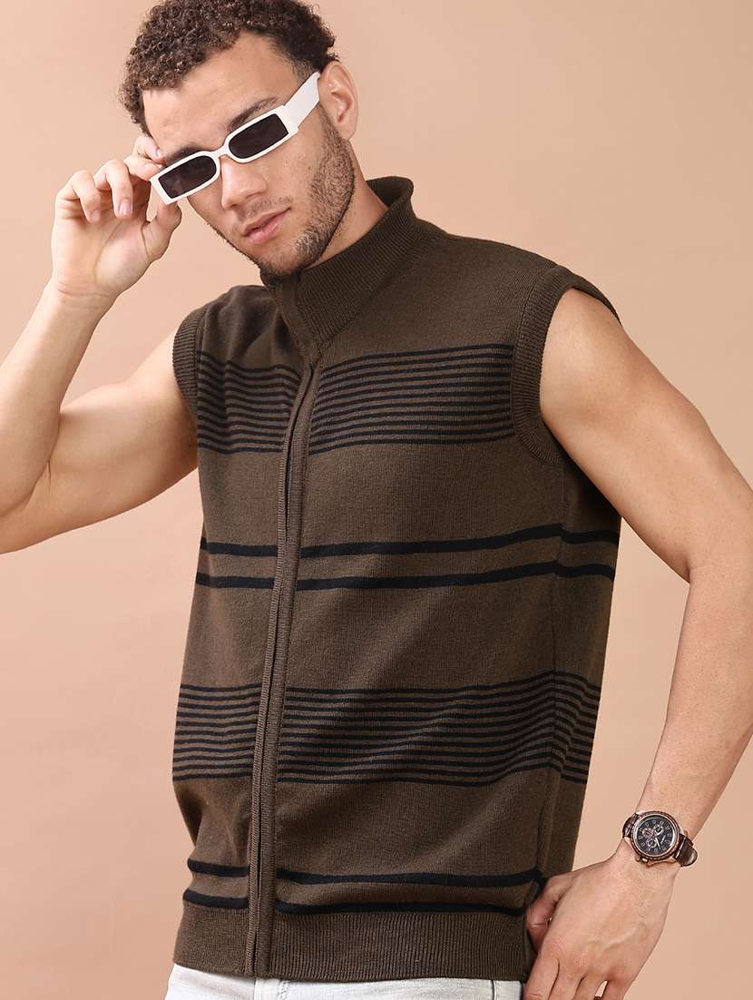 men striped sleeveless regular fit cardigan - 22170847 -  Standard Image - 2