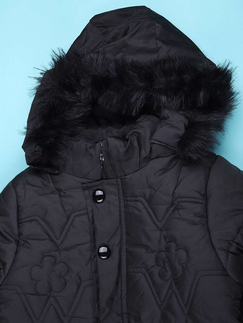 girls solid long sleeve hooded quilted jacket - 22170857 -  Standard Image - 2