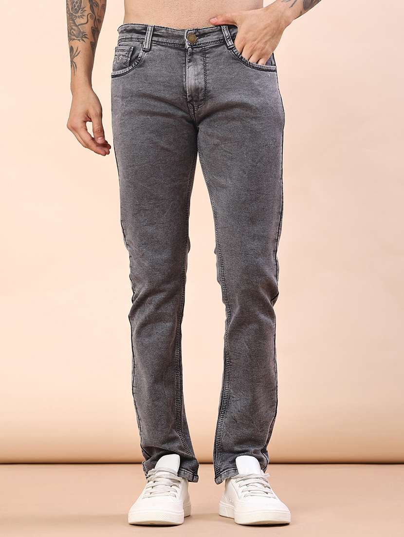 men plain mid rise full length jeans